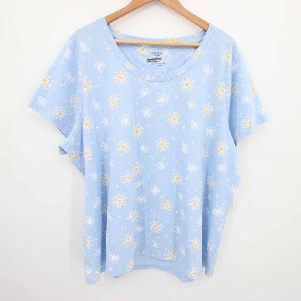 Sleep Sense Top Pajama Shirt Dandelion Light Blue Yellow Scoop Neck 2X NWT